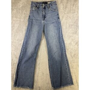 BCBGeneration High Rise Wide Leg Jeans Womens 3/26 Medium‎ Wash Raw Hem 0740